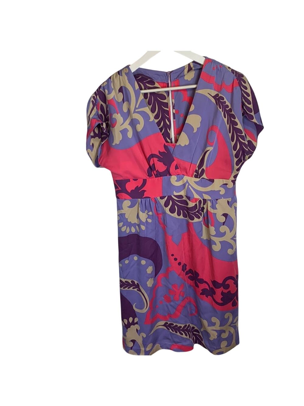 Boden 100% Silk Pink and Purple Floral Sheath Kaftan Dress W-740 Sz 8